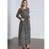 Casual Women Plus Size Dress Stripe Printed Loose Size O-Neck Ankle-Length Long Maxi Dress Black