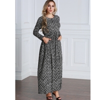 Casual Women Plus Size Dress Stripe Printed Loose Size O-Neck Ankle-Length Long Maxi Dress Black