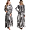 Casual Women Plus Size Stripe Printed Dress Big Size O-Neck Ankle-Length Long Maxi Dress Black