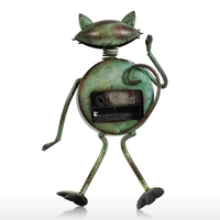 Cat Clock Handmade Vintage Metal Iron Cat Figurine Mute Table Clock Practical Clock One AA Battery