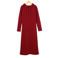 Causal Maxi Sweater Dress Hooded Front Pouch Pocket Long Sleeve Fleece Lining