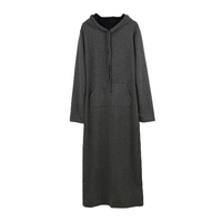 Causal Maxi Sweater Dress Hooded Front Pouch Pocket Long Sleeve Fleece Lining