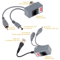 CCTV Camera Audio Video Power Balun Transceiver BNC UTP RJ45 with Audio Video and Power over CAT5/5E/6 Cable