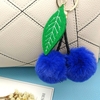 Cherry Key Chain Soft Faux Fur Ball Pompom Key Ring Handbag Purse Car Pendant Ornament Decor--Red