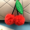 Cherry Key Chain Soft Faux Fur Ball Pompom Key Ring Handbag Purse Car Pendant Ornament Decor--Red
