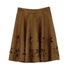 Chic Faux Suede Hollow Flower High Waist Pleated A-Line Women