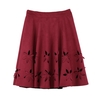 Chic Faux Suede Hollow Flower High Waist Pleated A-Line Women