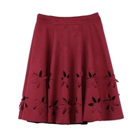 Chic Faux Suede Hollow Flower High Waist Pleated A-Line Women