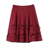 Chic Faux Suede Hollow Flower High Waist Pleated A-Line Women
