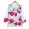 Chic Ombre Floral Printe O-Neck Three Quarter Sleeve Blouse for Women