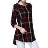 Chic Plaid O Neck 3/4 Sleeve Plus Size Vintage Plaid Women Blouse