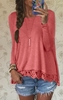 Chic Women Casual Round Neck Long Sleeve Crochet Lace Irregular Hem T-Shirt