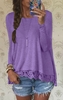 Chic Women Casual Round Neck Long Sleeve Crochet Lace Irregular Hem T-Shirt