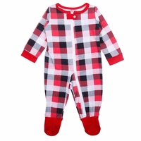 Christmas Family Baby Jumpsuit Plaid Printed Long Sleeve Unisex Toddler Bodysuit Romper Outfits Red