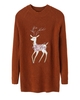 Christmas Women Knitted Pullovers Sweater Reindeer Embroidered Ribbed Raglan Long Sleeve Casual Knit Top