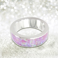 Classic Fashion 6.5mm Stackable 925 Sterling Silver Simulated Opal Band Ring Women Bridal Wedding Engagement Love Jewelry