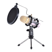 Detachable Desktop Microphone Tripod Stand Holder Bracket Supporter with Shock Mount Mic Holder & Double Dual-layer Pop Filter & Stick Professional for Broadcast Podcast Meeting Online Conference Chatting Lecture
