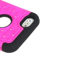 Detachable Dual Layer Silicone & PC Protective Case Cover Bling Crystal Decoration for Apple iPhone 6 Rose Red