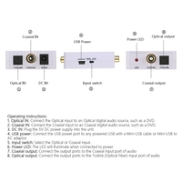 Digital 2-way Audio Converter Optical Toslink SPDIF / Coaxial Bidirectional Converter Audio Signal Amplifier Splitter Switcher with Power Adapter