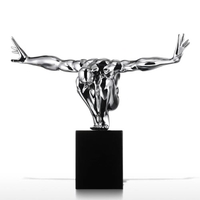 Diver Tooarts Fiberglass Sculpture Home Decoration Large Size Shiny Silver Diving Sculpture