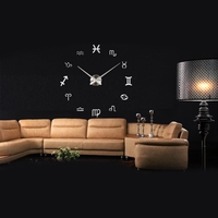 DIY Mirror Effect Wall Clock Creative Symbol Sticker Set Acrylic Art Design Home Decoration Black
