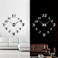 DIY Mirror Effect Wall Clock Simple Digits Acrylic Glass Decal Set Removable Home Decoration Black