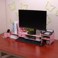 DIY Storage Shelf Monitor Stand Riser File Organizer Stationery Holder Office Desk Organizer Wood