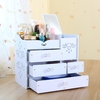 DIY White Desktop Makeup Organizer Jewelry Storage Box Cosmetic Holder with Drawers Acrylic Mirror