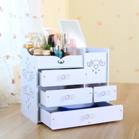 DIY White Desktop Makeup Organizer Jewelry Storage Box Cosmetic Holder with Drawers Acrylic Mirror