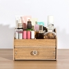 DIY Wooden Desktop Makeup Storage Box Organizer Mobile Phone Office Supplies Holder Container with Drawer--Light Wood