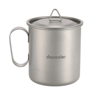 Docooler 420ml Titanium Cup Mug Outdoor Lightweight Camping Cup with Handle Lid Storage Sack