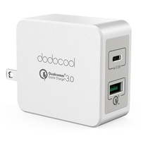 dodocool 33W 2-Port USB Wall Charger Power Adapter with 18W Quick Charge 3.0 and 15W Reversible Type-C Charging Ports Foldable US Plug White