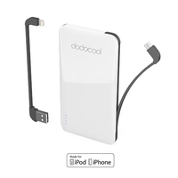 dodocool MFi Certified Ultra Slim 5000 mAh 2-Port Power Bank Portable Charger Backup External Battery Pack with 40 cm Micro-USB Charging Cable Detachable Micro USB Cable and Lightning Cable White