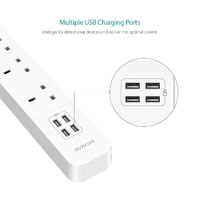 dodocool Smart 1100W 4-outlet Surge Protector 1440 Joules Power Strip with 20W 4-Port USB Charger 4.92ft Cord Extension Lead On/Off Switch LED Indicator for Smartphones Tablets and More US Plug AC125V White