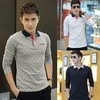 Fashion Casual Men T-Shirt Anchor Print Long Sleeves Turn Down Collar Slim Tops