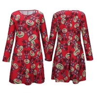 Fashion Chirstmas Women Reindeer Print Color Block Long Sleeve Cute One-piece Mini Dress