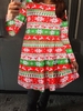 Fashion Christmas Women Contrast Color Pattern Print Long Sleeve Casual Festival Party T-shirt Dress