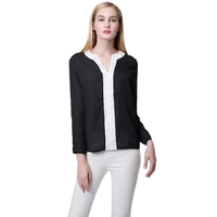 Fashion Contrast V Neck Long Sleeve Chiffon Blouse for Women