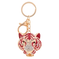 Fashion Crystal Rhinestone Hollow Cute Tiger Head Pendant Key Ring