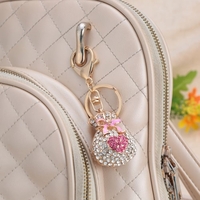 Fashion Crystal Rhinestone Hollow Lucky Gift Bag Heart Key Ring