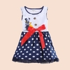 Fashion Cute Baby Kids Girl Sleeveless Dress Dot Print Bow Dog Pattern Lace Princess Toddler Dress White