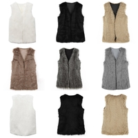 Fashion Elegance Women Warm Faux Fur Shaggy Vest Sleeveless Waistcoat Long Jacket Coat Outwear