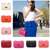 Fashion Elegant Women Girl Bag PU Leather Plaid Handbag Chain Messenger Shoulder Bag Beige