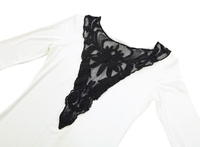 Fashion Europe Women Dress Lace Insert Back Key Hole Long Sleeve Mini Dress White