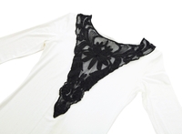 Fashion Europe Women Dress Lace Insert Back Key Hole Long Sleeve Mini Dress White