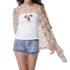 Fashion Floral Print Irregular Hem 3/4 Sleeve Chiffon Kimono Coat for Women