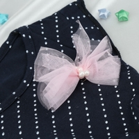 Fashion Girl Dress Polka Dot Mesh Patchwork Short Sleeve Lining Dress Dark Blue