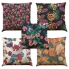 Fashion High Quality Colorful Linen Flowers Multi-colors Red Roses Green Grass Leaves Decorative Square Printed Throw Pillow Cases Cushion Covers for Room Office Sofa Car Decor