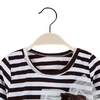 Fashion Kids Girl Dress Striped Ruffle Lace Bowknot Mesh Floral Round Neck Long Sleeve Princess Dresses Dark Blue/Coffee