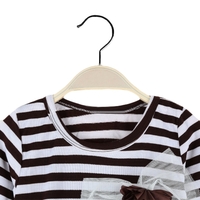 Fashion Kids Girl Dress Striped Ruffle Lace Bowknot Mesh Floral Round Neck Long Sleeve Princess Dresses Dark Blue/Coffee
